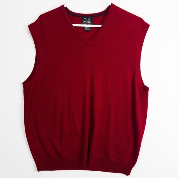 Jos. A. Bank Merino Wool Sweater Vest Men’s Large Red V-Neck Ribbed Classic - Picture 1 of 10